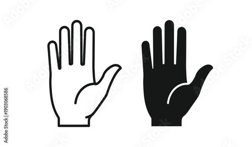 Black and white hand icons in stop gesture for various design uses