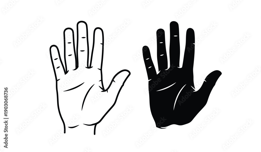 Obraz premium Black and white illustration of two hands with palms facing forward in a stop gesture