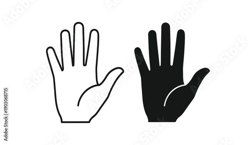 Black and white hand icons in palm and back view for various design uses