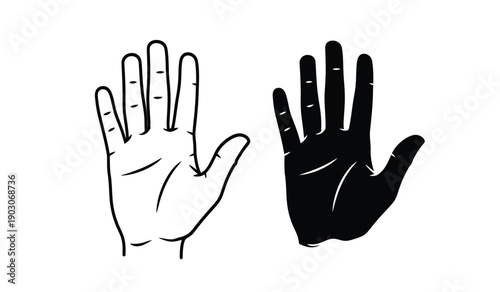 Black and white illustration of two hands with palms facing forward in a stop gesture