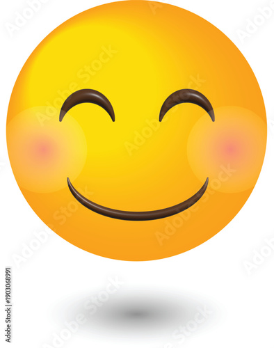 Minimalist happy smiley face icon with pink cheeks isolated on white background