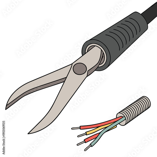  Cable Cutting with Pliers on White Background vector illustration
