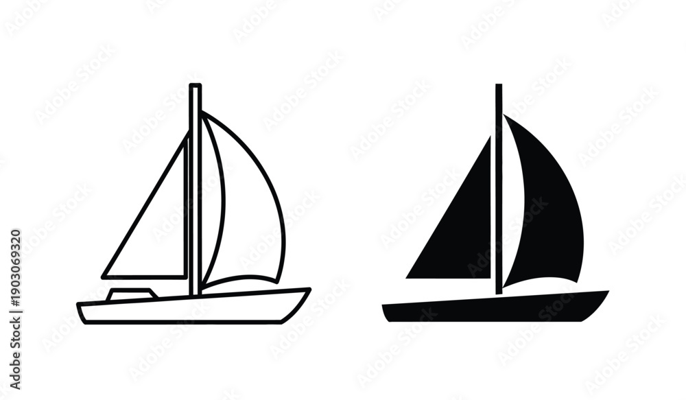 Fototapeta premium Two sailboats in black and white line art style sailing on water