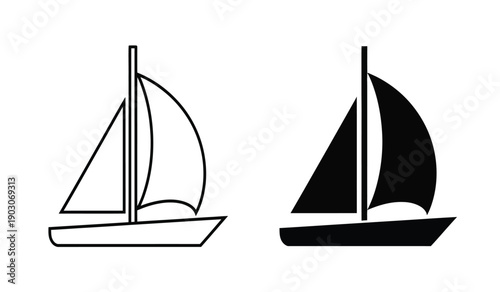 Black and white sailboat icons in line art style for design elements