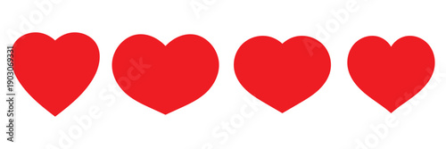 Red Heart Icons with Stripe Patterns. Love symbols for valentine's dey. Heart symbols with striped and solid styles, romantic vector shapes isolated on white background for love themed design.

