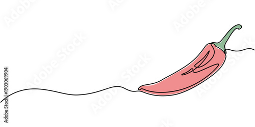 Elegant hot chili continuous one line minimalist art design, Continuous line drawing of chili pepper. Single line vector illustration of chili pepper. Editable line. Chili Pepper One Line Drawing