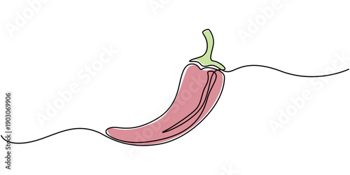 Elegant hot chili continuous one line minimalist art design, Continuous line drawing of chili pepper. Single line vector illustration of chili pepper. Editable line. Chili Pepper One Line Drawing