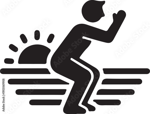 Man practicing yoga at sunrise silhouette, healthy lifestyle concept.