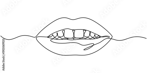 Lips continuous one line drawing art design, Minimalist one line lip icon continuous line drawing vector illustration, Lips outline icon continuous one line drawing minimalist style isolated.