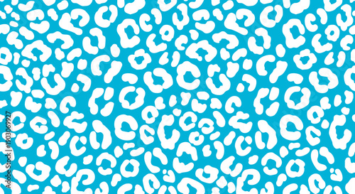 Bright blue and white leopard print pattern fills the frame