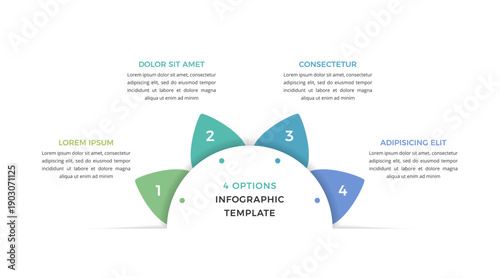 Tableau sur toile Infographic template with four numbered triangular segments arranged radially ar