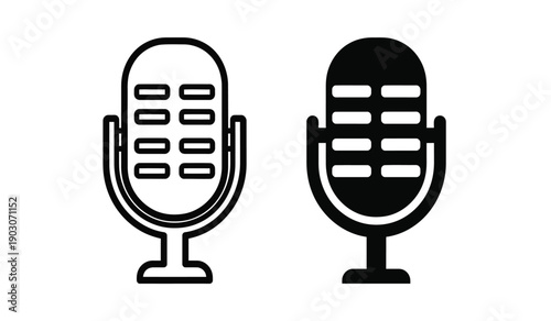 Two microphones in black and white on a pure for audio or podcast related concepts