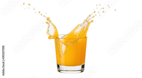 Bild auf Leinwand Orange juice splashing out of a glass isolated PNG, refreshing drink on transpar