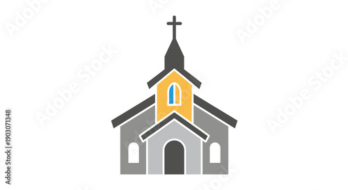 Simple vector illustration of a church building with a cross on top