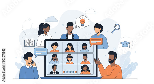 Remote team collaboration in a video conference meeting with diverse participants