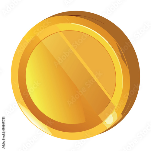 Golden coin icon with a shiny metallic finish, embossed currency symbol in the center, smooth gradients, glossy highlights, vector style