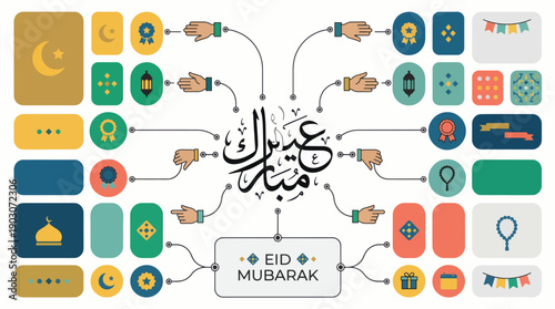 Eid mubarak islamic elements and icons collection Vector