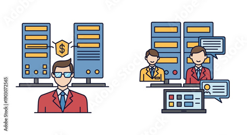 IT professionals managing data servers and communication