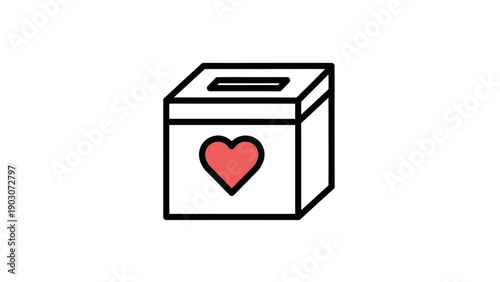 Simple illustration of a ballot box with a heart on it, symbolizing love and voting