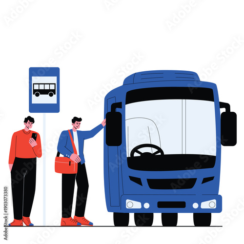 passengers waiting for city bus illustration