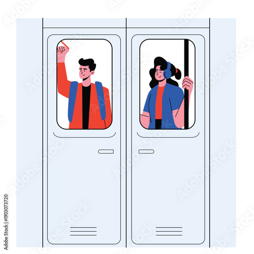 people standing inside subway train illustration