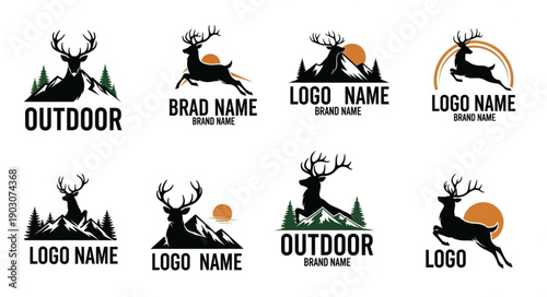 Collection of Deer and Mountain Silhouette Logos.