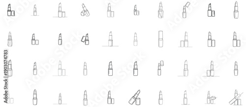 Minimal Lipstick Line Art Icon Set on White Background