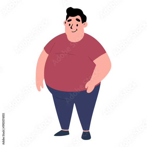 fat man standing pose cartoon character flat color vector illustration template design