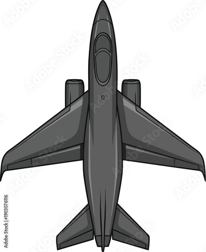 Gray jet airplane on a white background, top view, travel and tourism