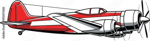 Red and Silver Vintage Airplane on a White Background, Aviation History