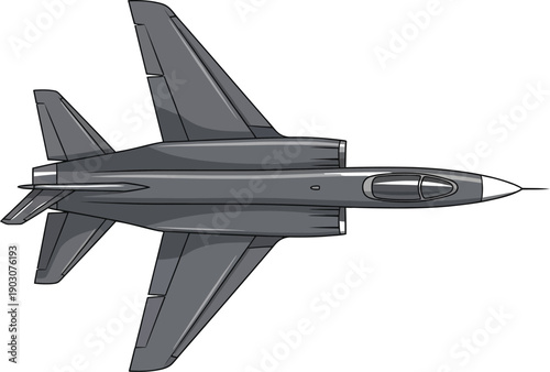 Gray fighter jet airplane on a plain background, top-down cartoon style