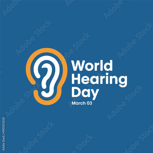 World Hearing Day Awareness Ear Icon on Blue Background