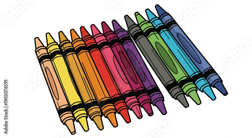 A vibrant group of colorful pencils and felt markers is neatly set and isolated on a white background for school education, art drawing, and office supplies