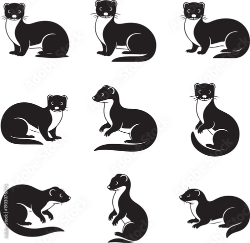 black and white ferret silhouettes on white background