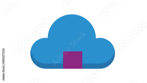 Blue Cloud Storage Icon with Magenta Gateway. Modern Digital Computing and Data Access Concept on White Background.