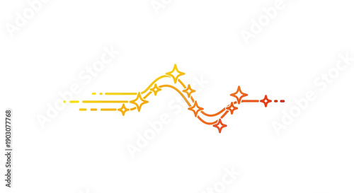 Dynamic magical sparkling starlight trail flowing in a vibrant yellow orange gradient across a