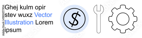 Financial planning, business automation, technical services, repair tools, productivity solutions, technology concepts. Dollar sign, wrench and gear icons. Business automation and technical services