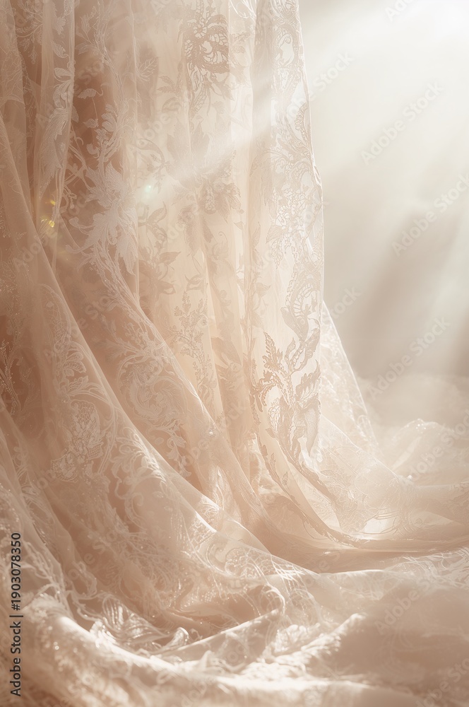 Obraz premium White lace dress is draped over a table