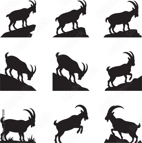 black silhouettes of goats on white background