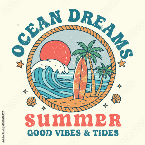 Ocean dreams. summer t shirt design. vacation T-shirt design. Vintage summer graphic t-shirt designs for print. Retro summer paradise beach vector graphic. Ocean lover. tropical summer t-shirt graphic
