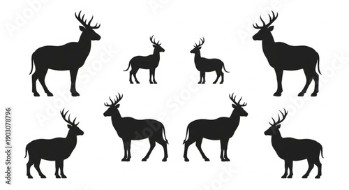 Collection of Deer Silhouettes in Various Poses.