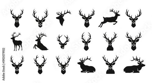 Collection of Deer Silhouettes and Head Icons.