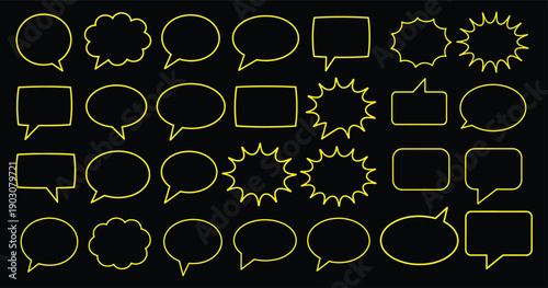 Comic speech bubble set, essential for pop art, retro comics, and cartoon design. Includes explosion shapes, talk balloon templates, and dialogue boxes for creative projects, stickers, and comics