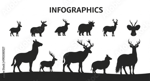 Collection of Deer Silhouettes for Infographics.