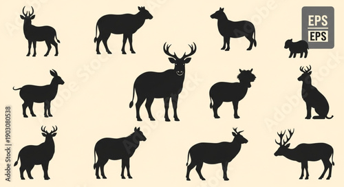 Collection of Deer Silhouettes in Various Poses.