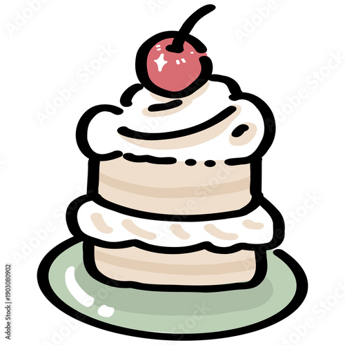 Cream Cake with Cherry Illustration