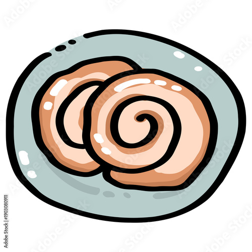 Cinnamon Roll Dessert on Plate Illustration