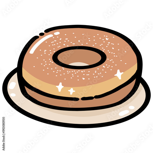 Glazed Donut on Plate Cute Illustration