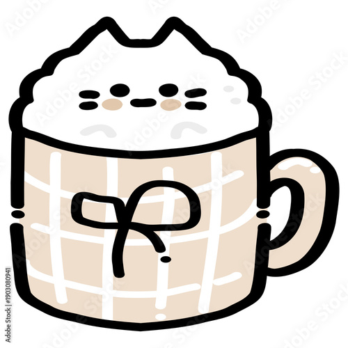 Cute Cat Mug with Whipped Cream Illustration