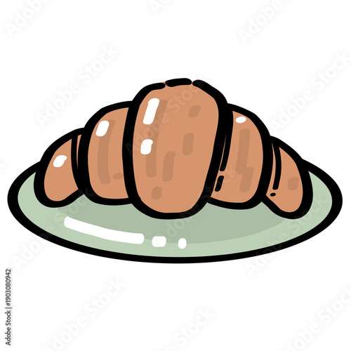 Butter Croissant on Plate Illustration